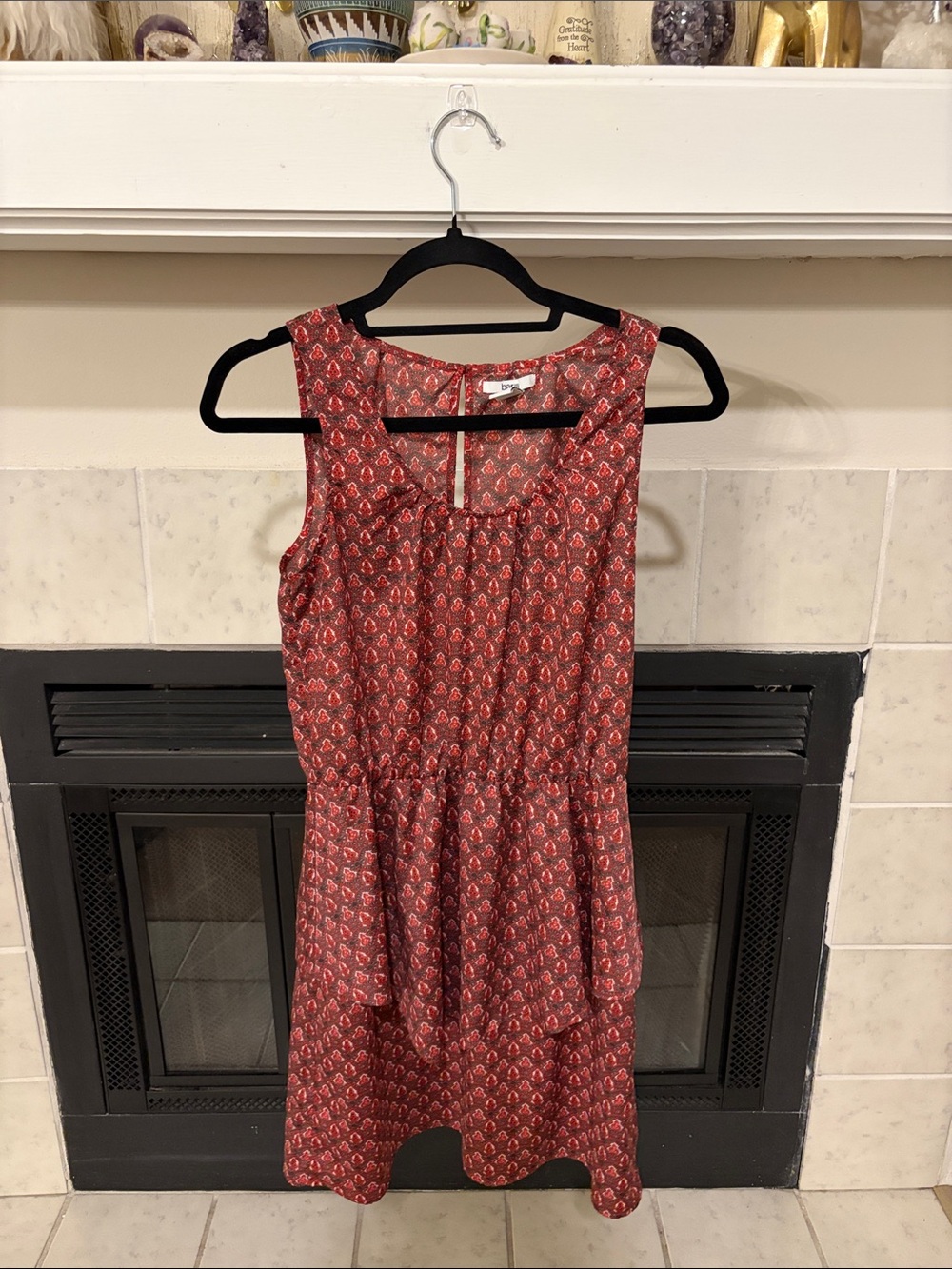 Bar III Rust-Red Printed Sleeveless Mini Dress